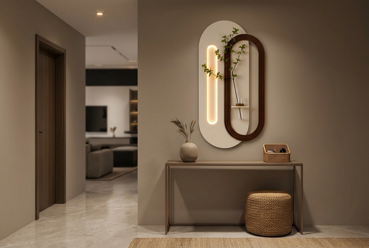 The Ember Arch LED wall art glowing in an interior setting 2