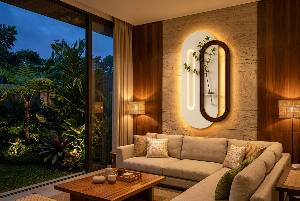 The Ember Arch LED wall art glowing in an interior setting 1